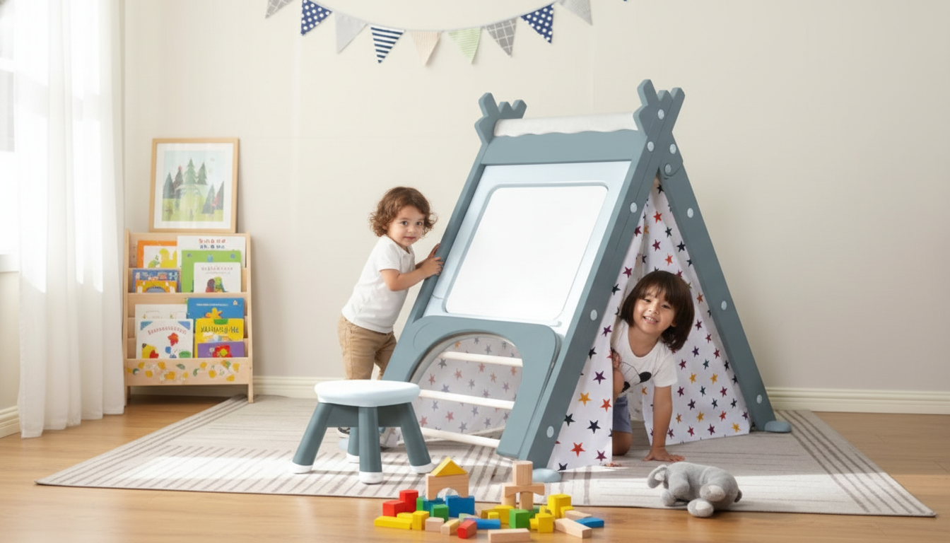 4-in-1 Kids Play Tent: Teepee, Climber & Step Stool