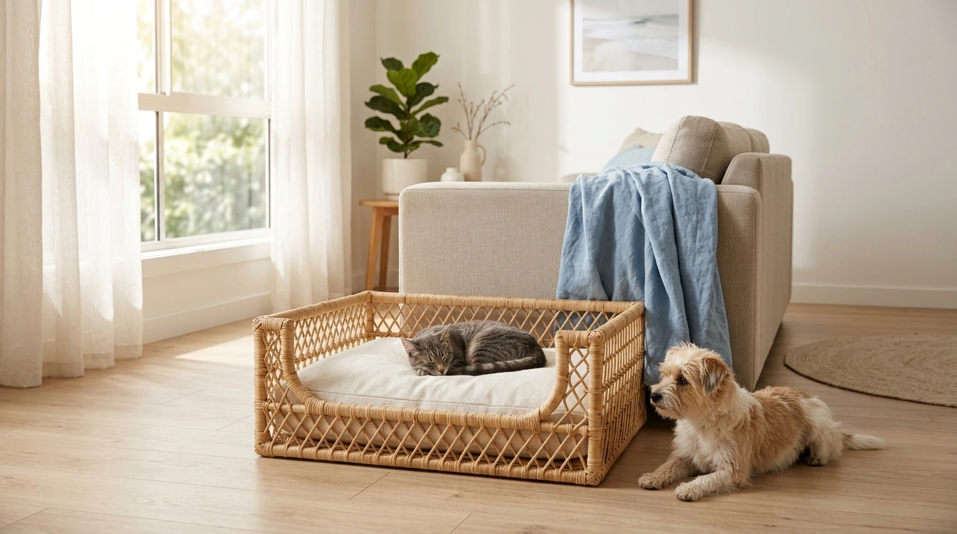 Handmade Square Rattan Pet Bed: Cool, Cozy & Stylish